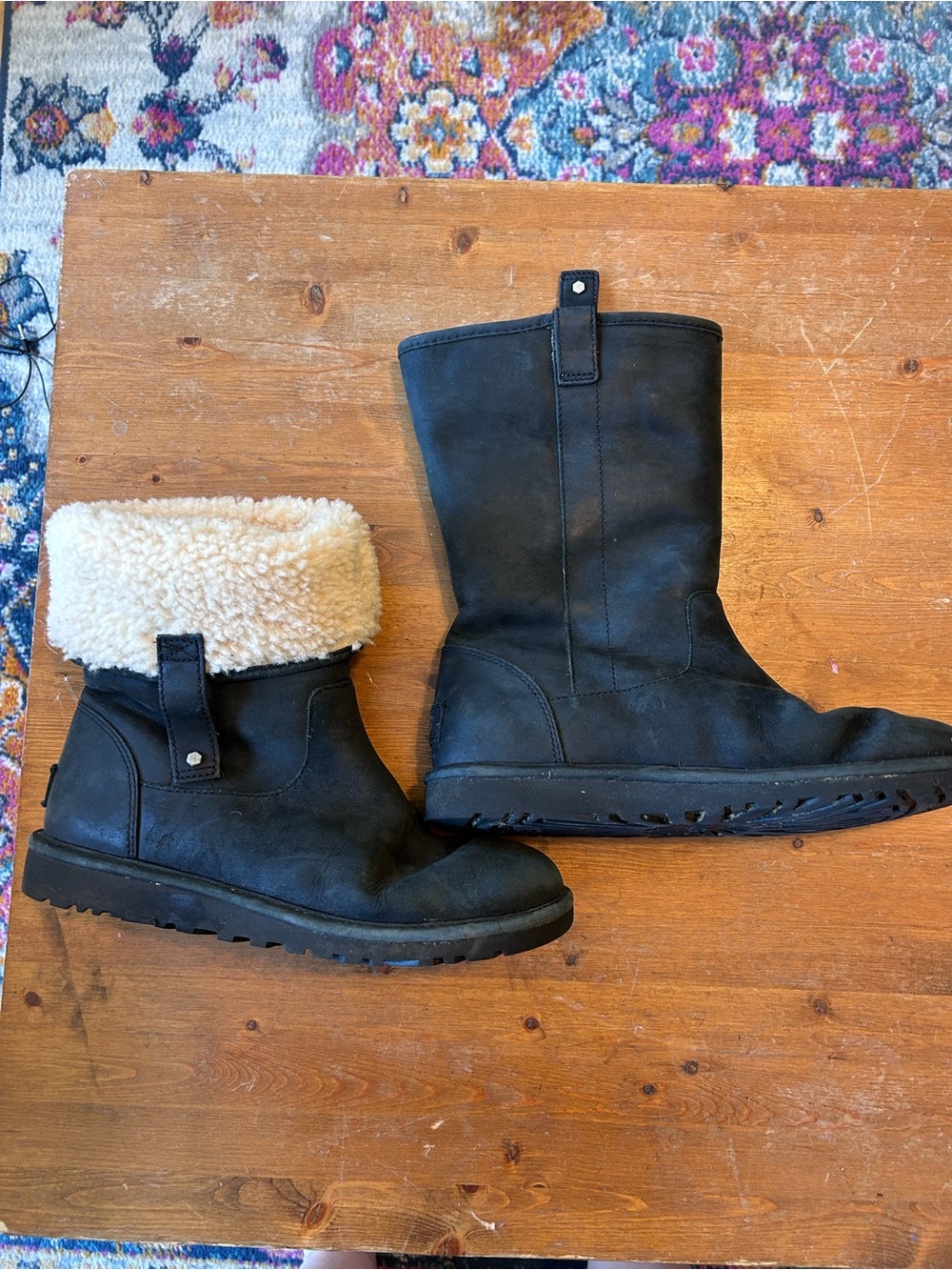 UGG Malindi Black Shearling-Cuff Winter Boots